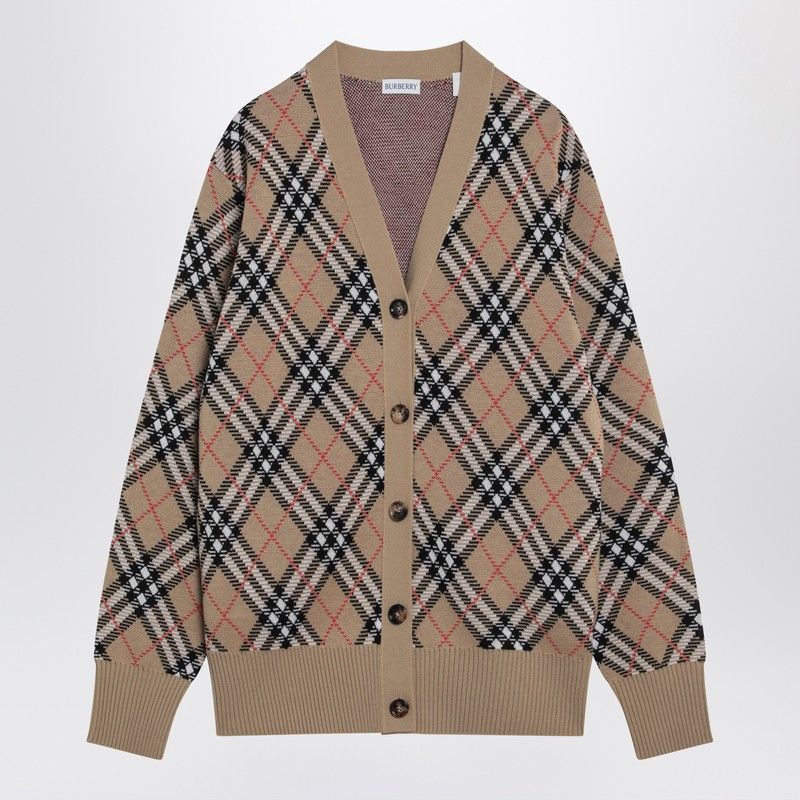 BURBERRY Wool and Mohair Blend Check Cardigan