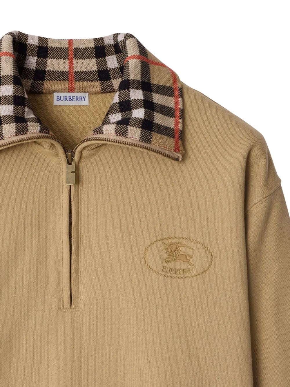 BURBERRY Check Collar Half-Zip Sweatshirt - Size M