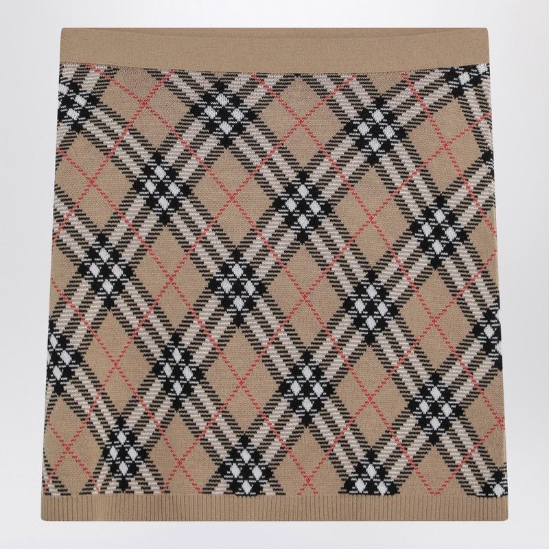 BURBERRY Chic Wool and Mohair Blend Check Mini Skirt