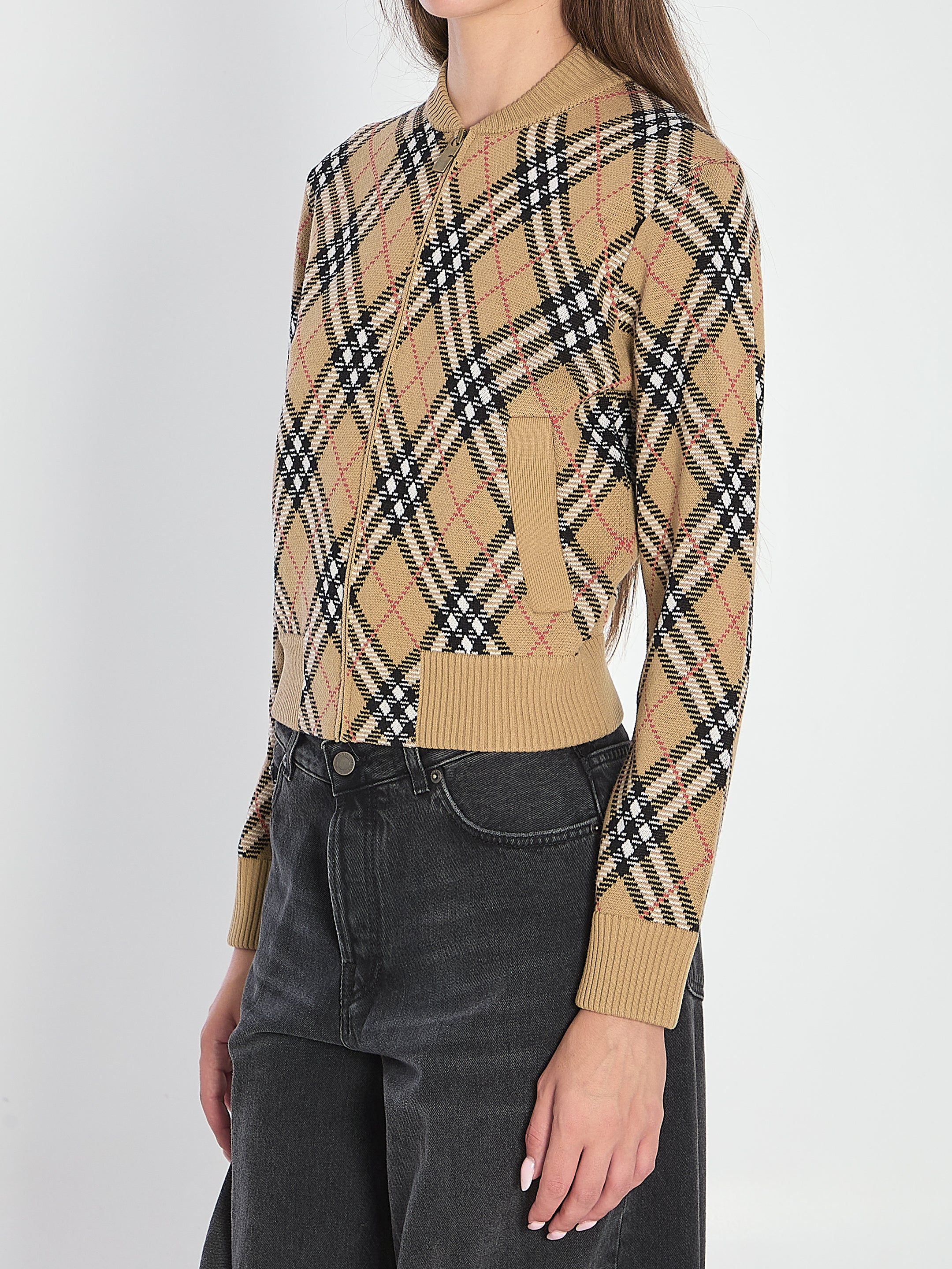BURBERRY Checkered Design Zip Cardigan for Women