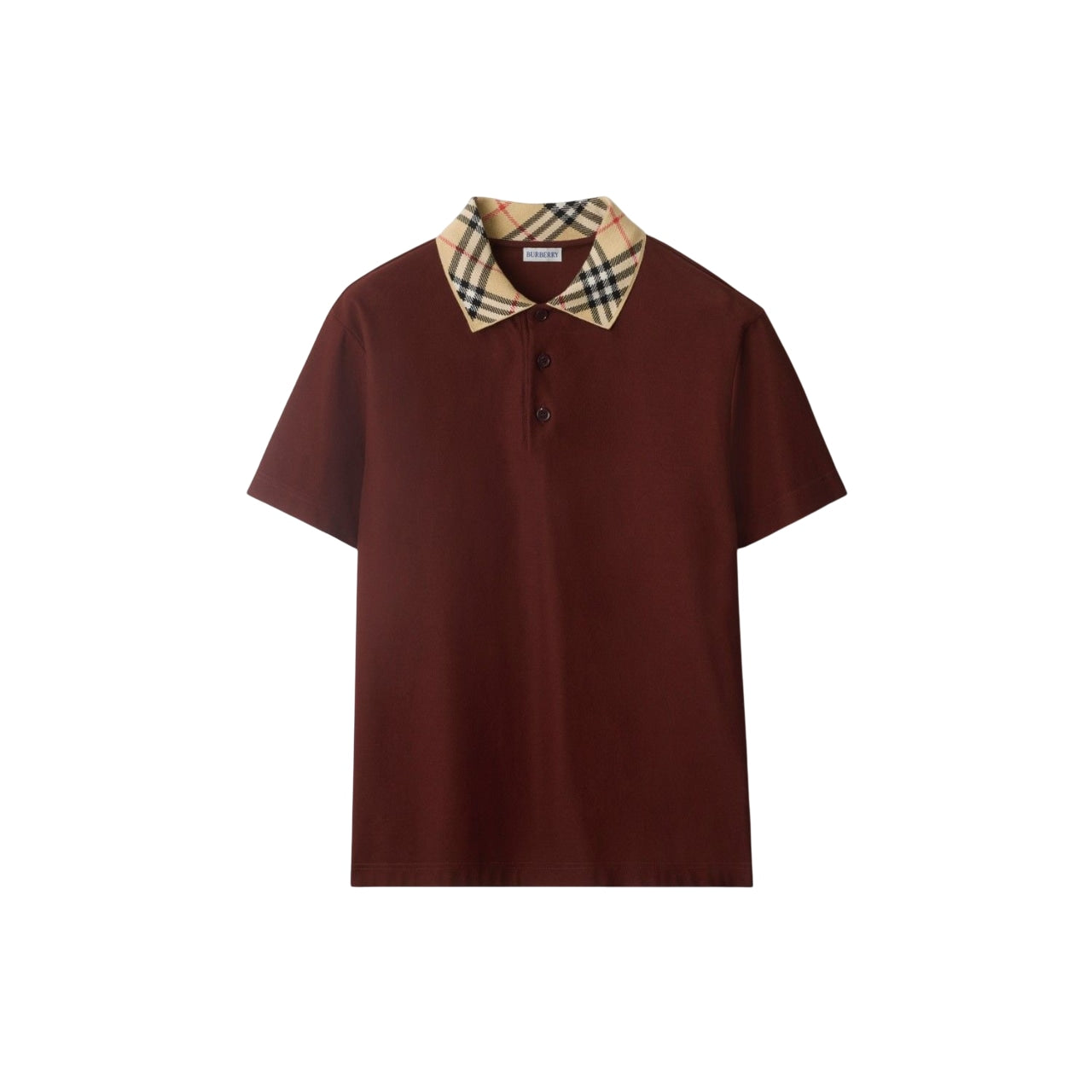 BURBERRY Check Collar Cotton Polo Shirt - Size M
