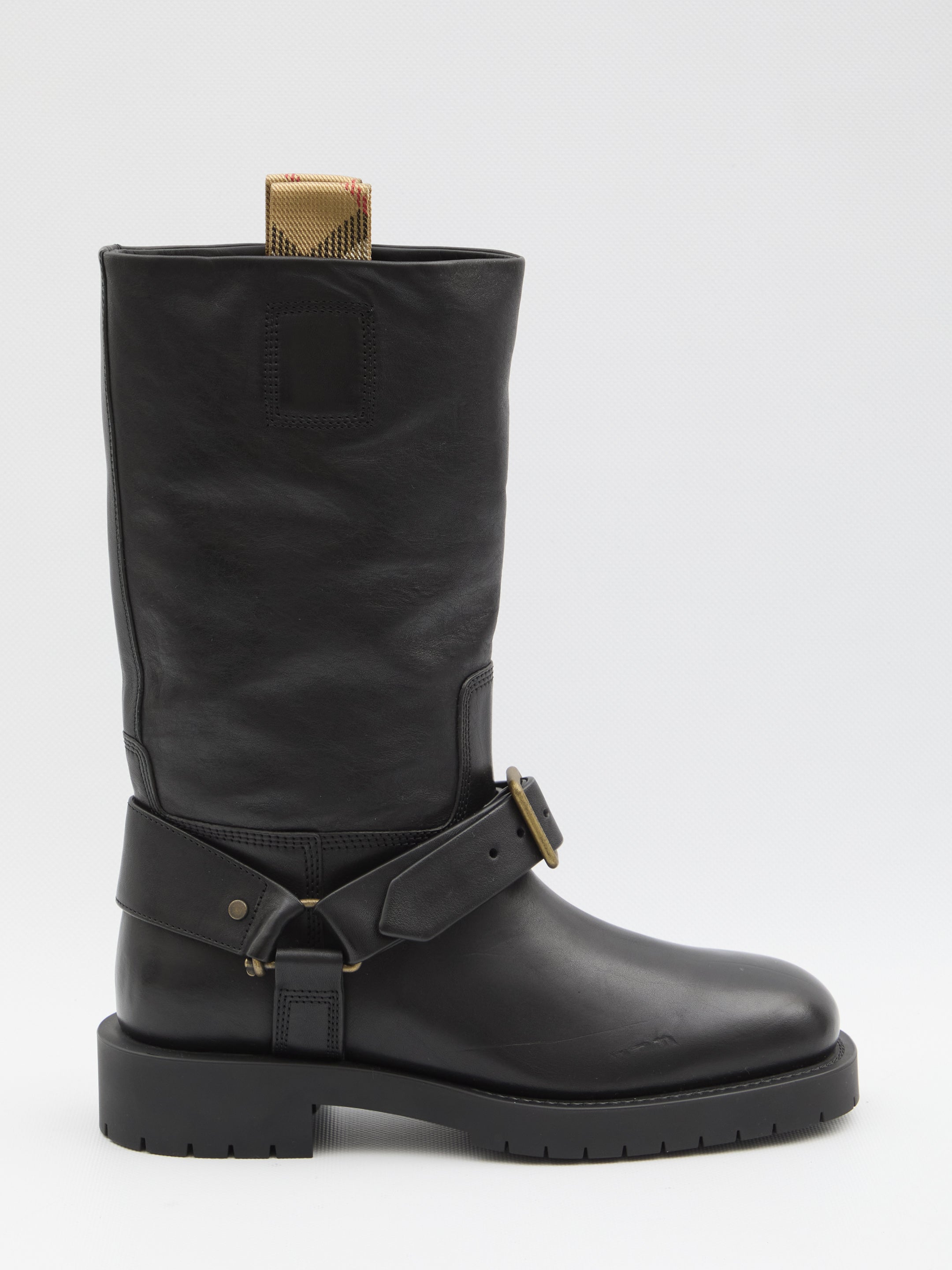 BURBERRY Equestrian-Inspired Saddle Boots with B-Shaped Buckle Strap - Heel Height: 2cm
