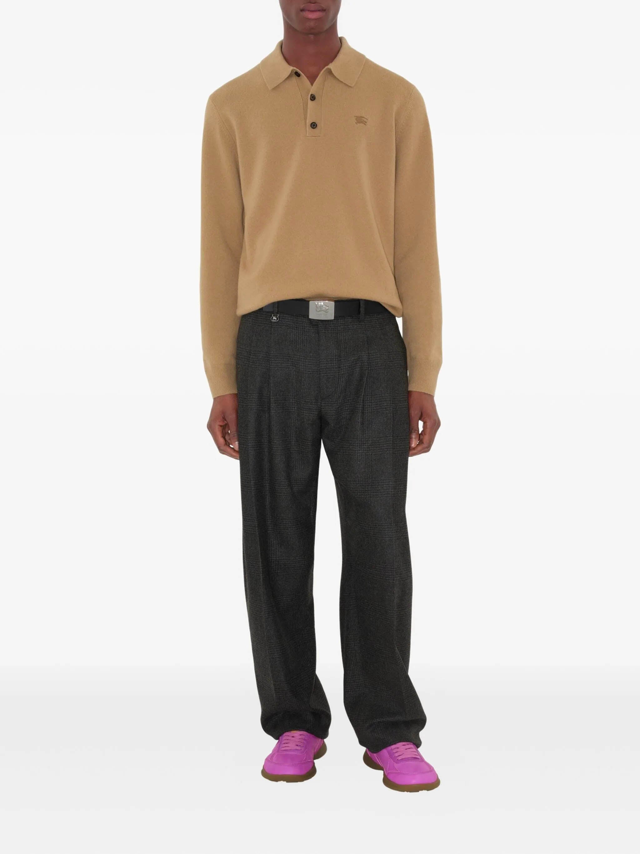 BURBERRY Men's Long-Sleeved Cashmere Blend Polo Shirt - Slim Fit