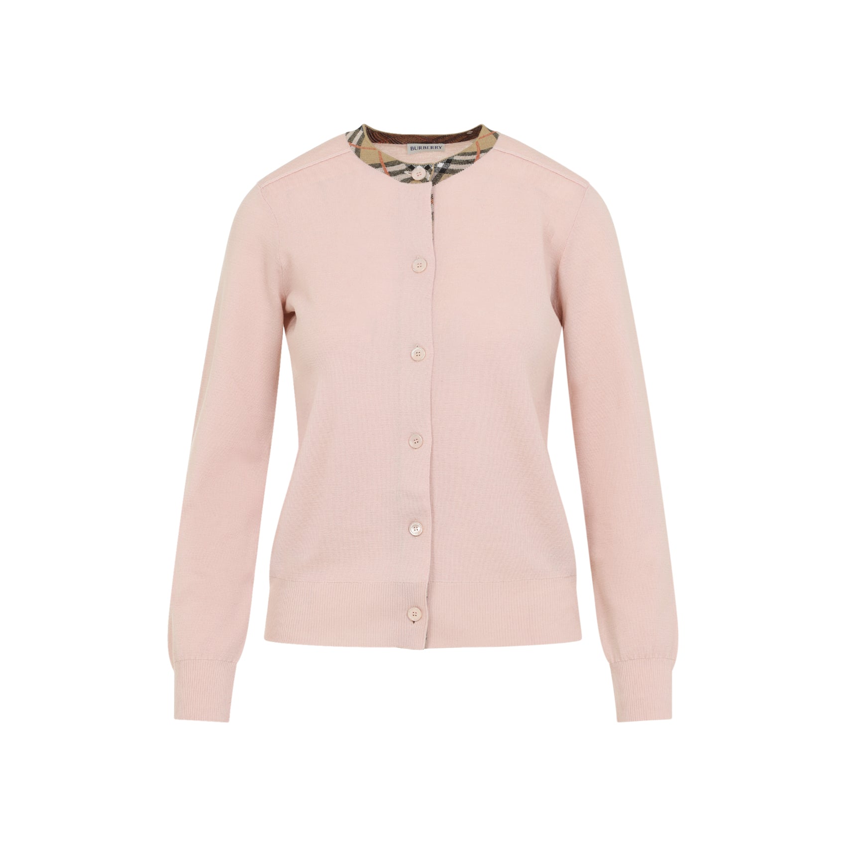 BURBERRY Wool Cardigan with Checkered Insert - Women's