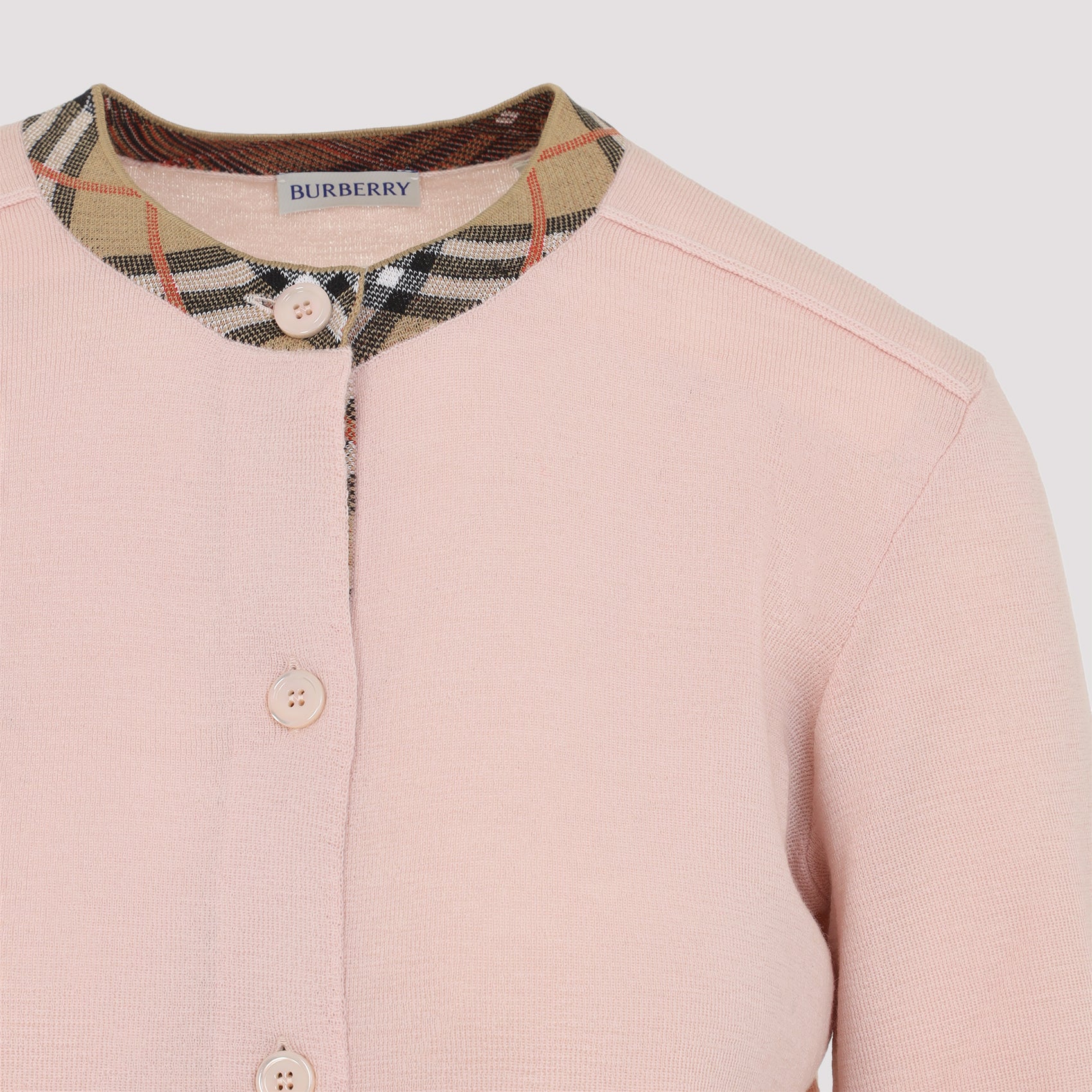 BURBERRY Wool Cardigan with Checkered Insert - Women's