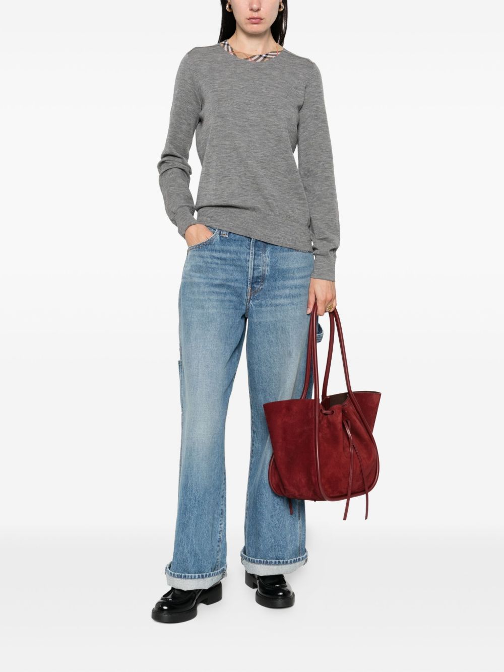 BURBERRY Women's Grey Wool Pullover with Checker Detail