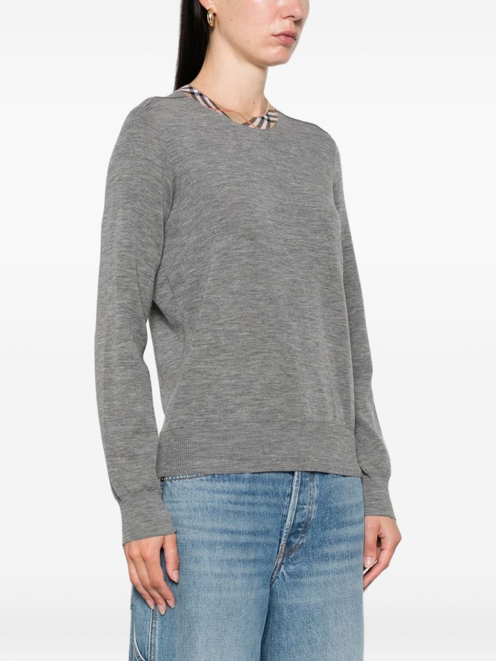 BURBERRY Women's Grey Wool Pullover with Checker Detail