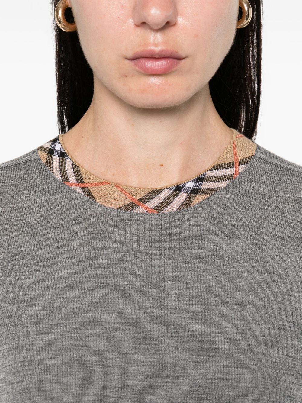 BURBERRY Women's Grey Wool Pullover with Checker Detail