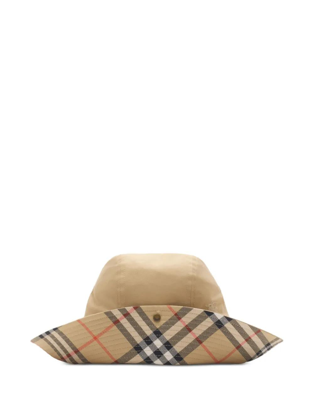 BURBERRY Gabardine Hat with Check Brim