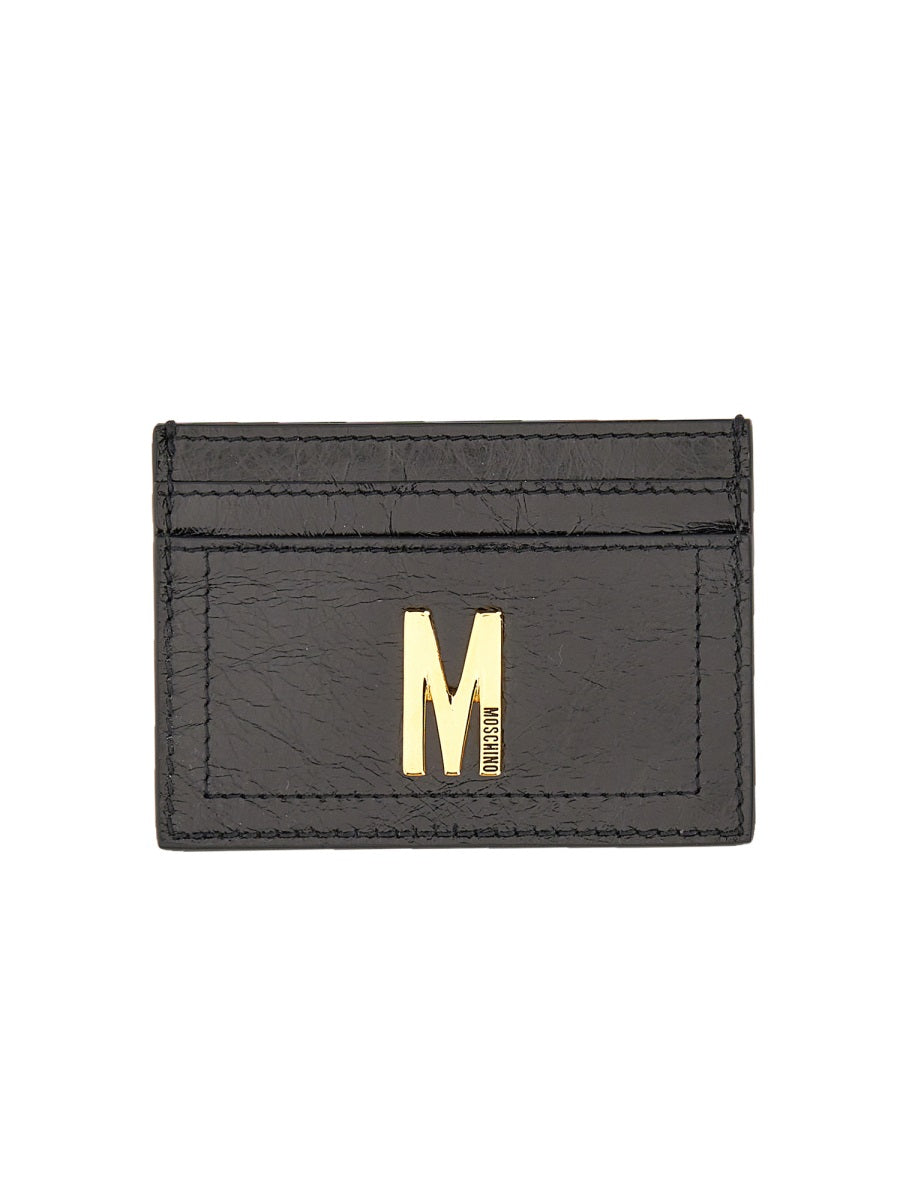 MOSCHINO COUTURE Mini Couture Card Holder with Elegant Gold Plaque