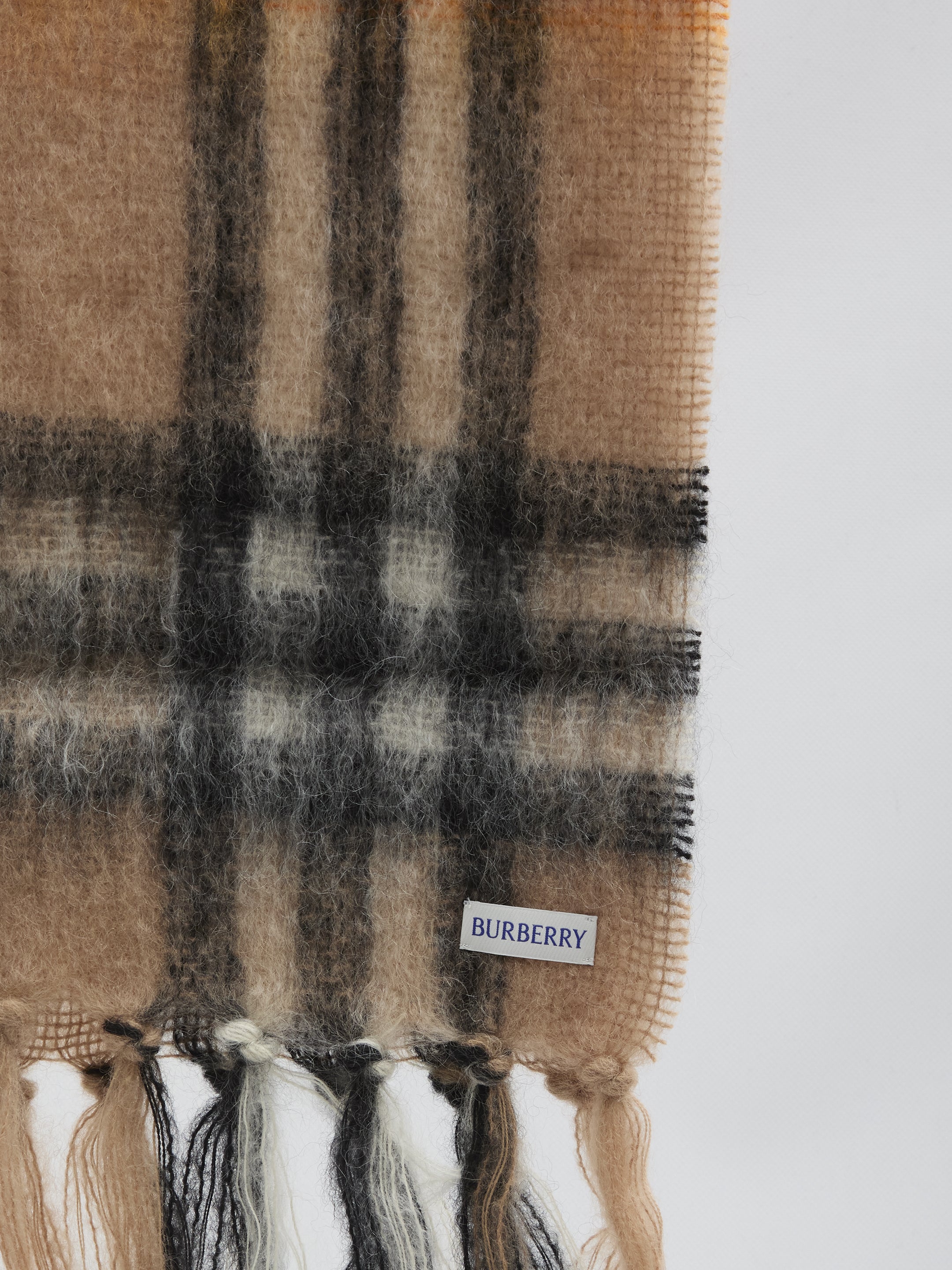 BURBERRY Check Mohair Wool Scarf (168 x 30 cm)