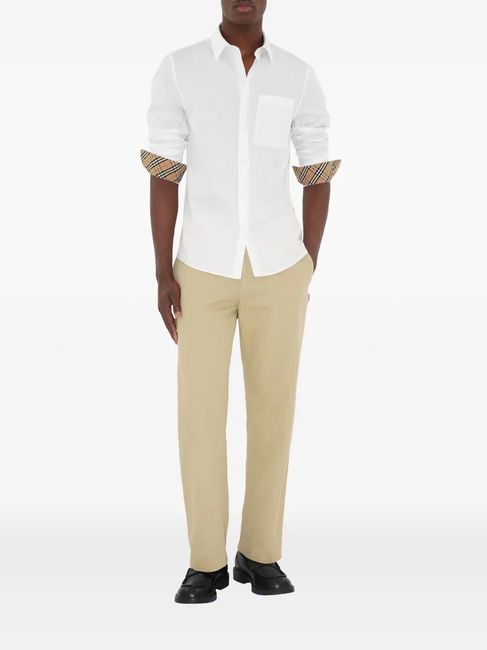 BURBERRY Check Detail Cotton Poplin Shirt