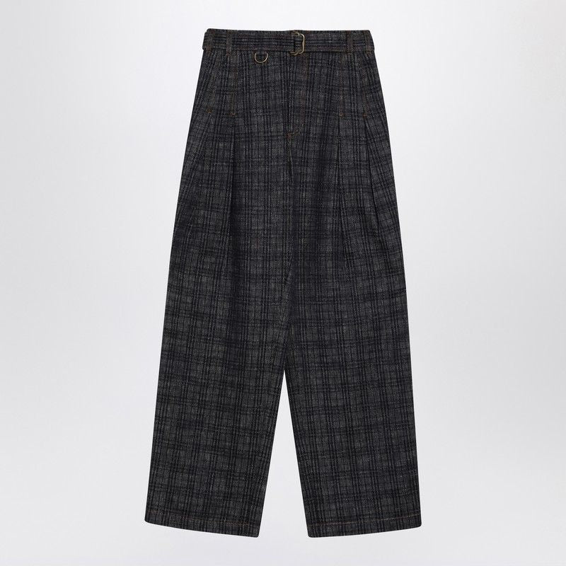 BURBERRY Indigo Check Pattern Wide-Leg Jeans with Belt