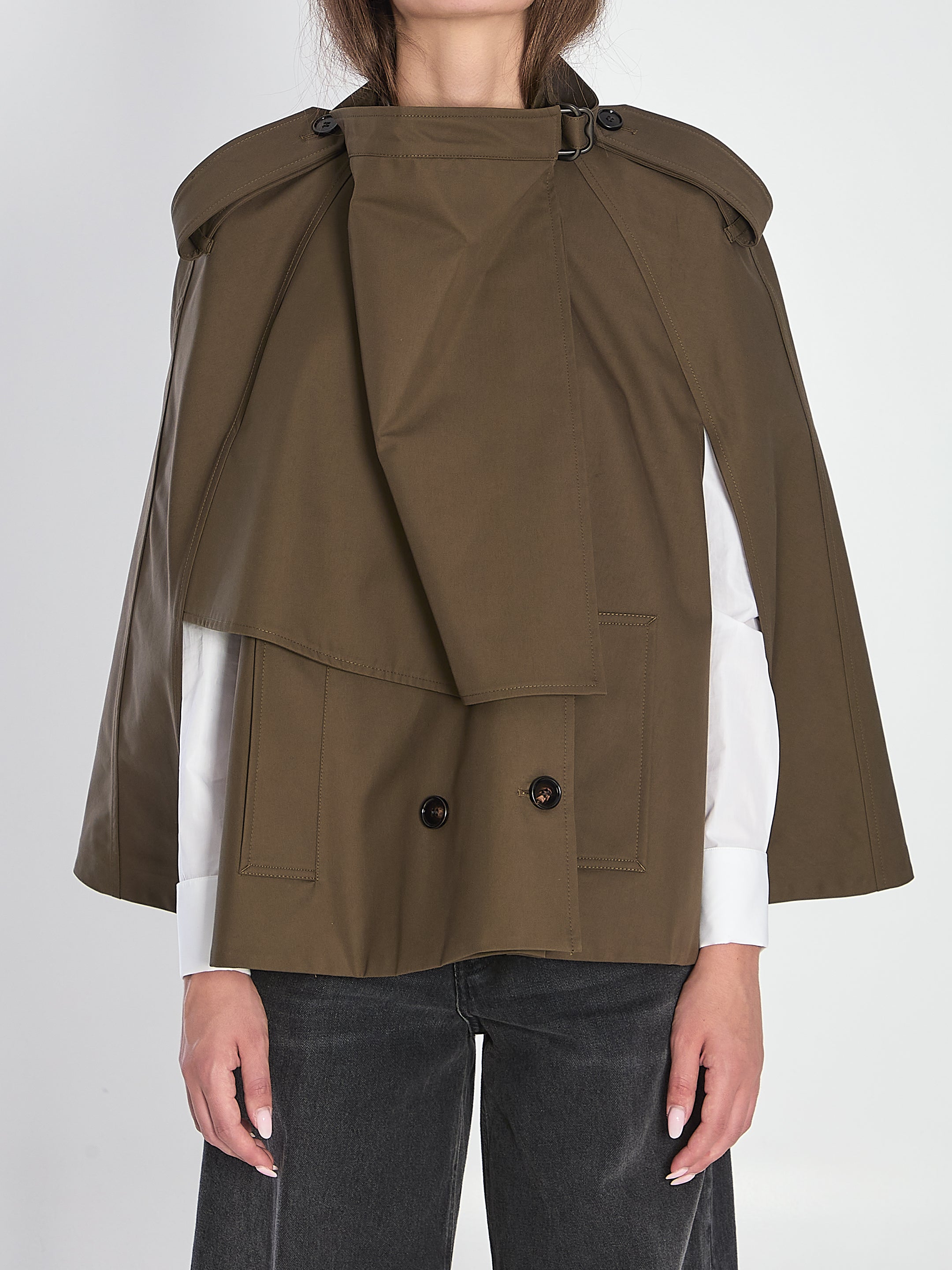 BURBERRY Cotton Cape with Trench-Inspired Design - Size XS