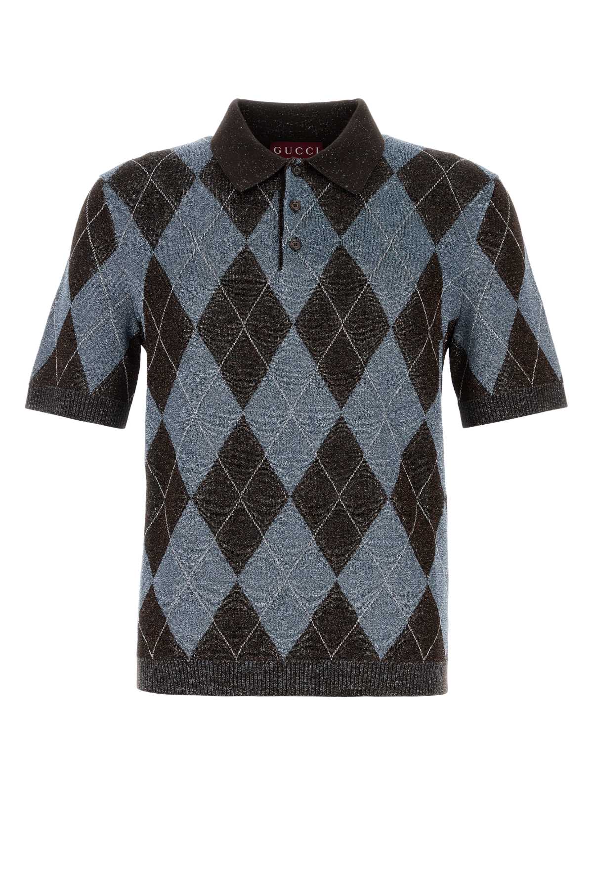 GUCCI Embroidered Wool Blend Polo Shirt - Mini Checked Design
