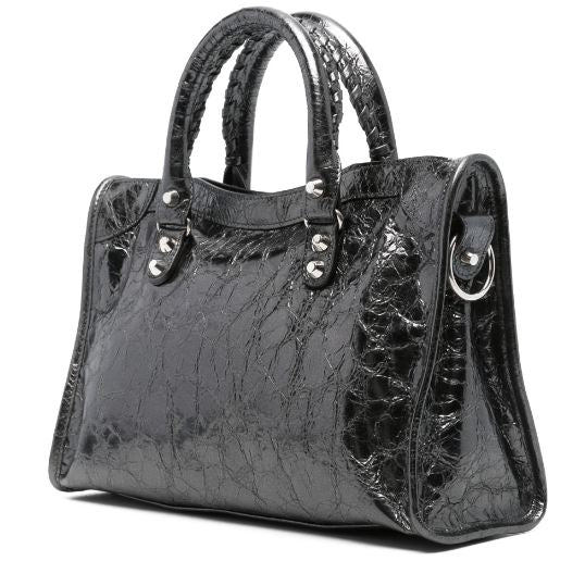 BALENCIAGA Mini Metallic Croc-Effect Handbag