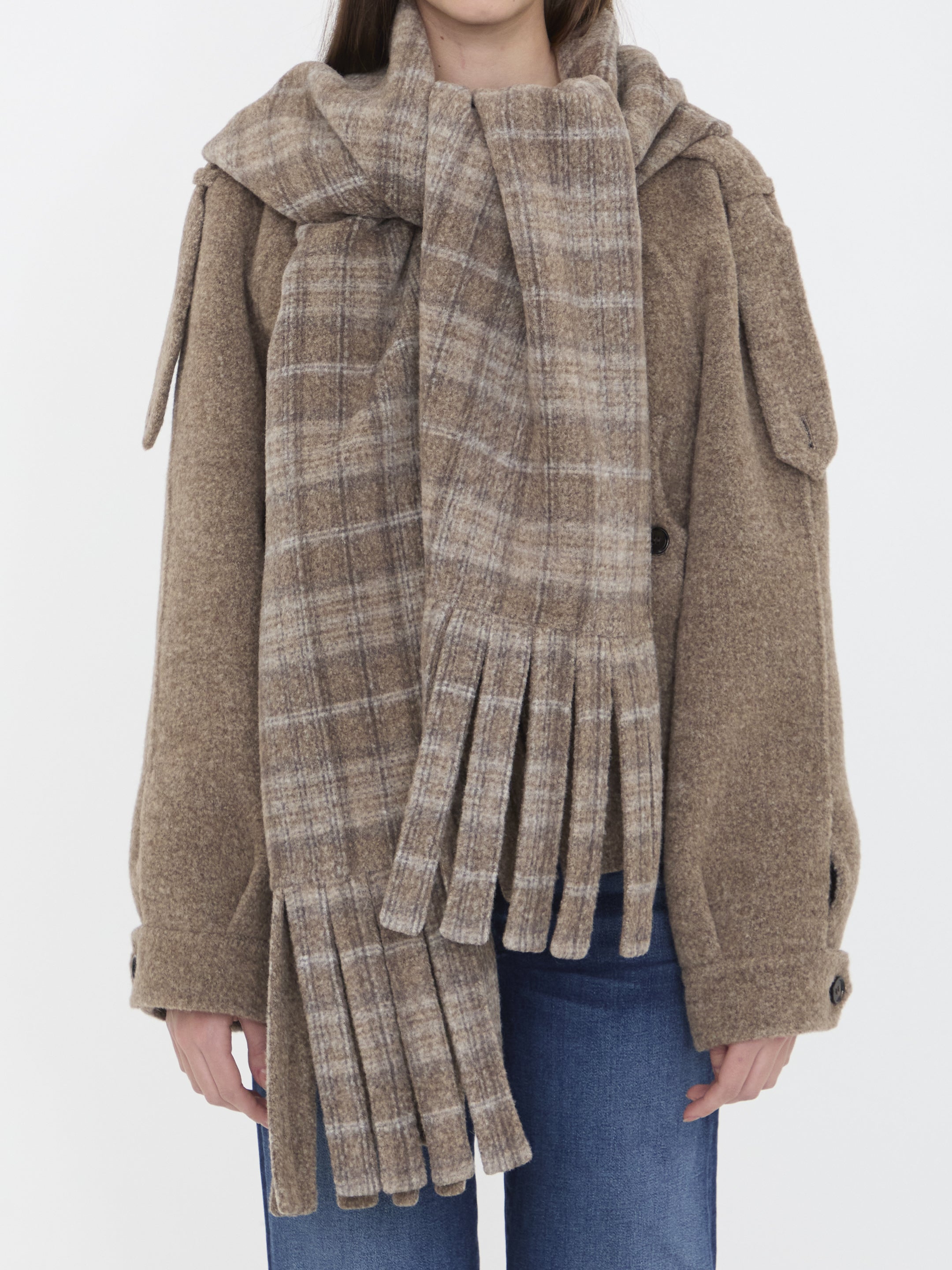 BURBERRY Wool-Blend Jacket with Scarf - Size S