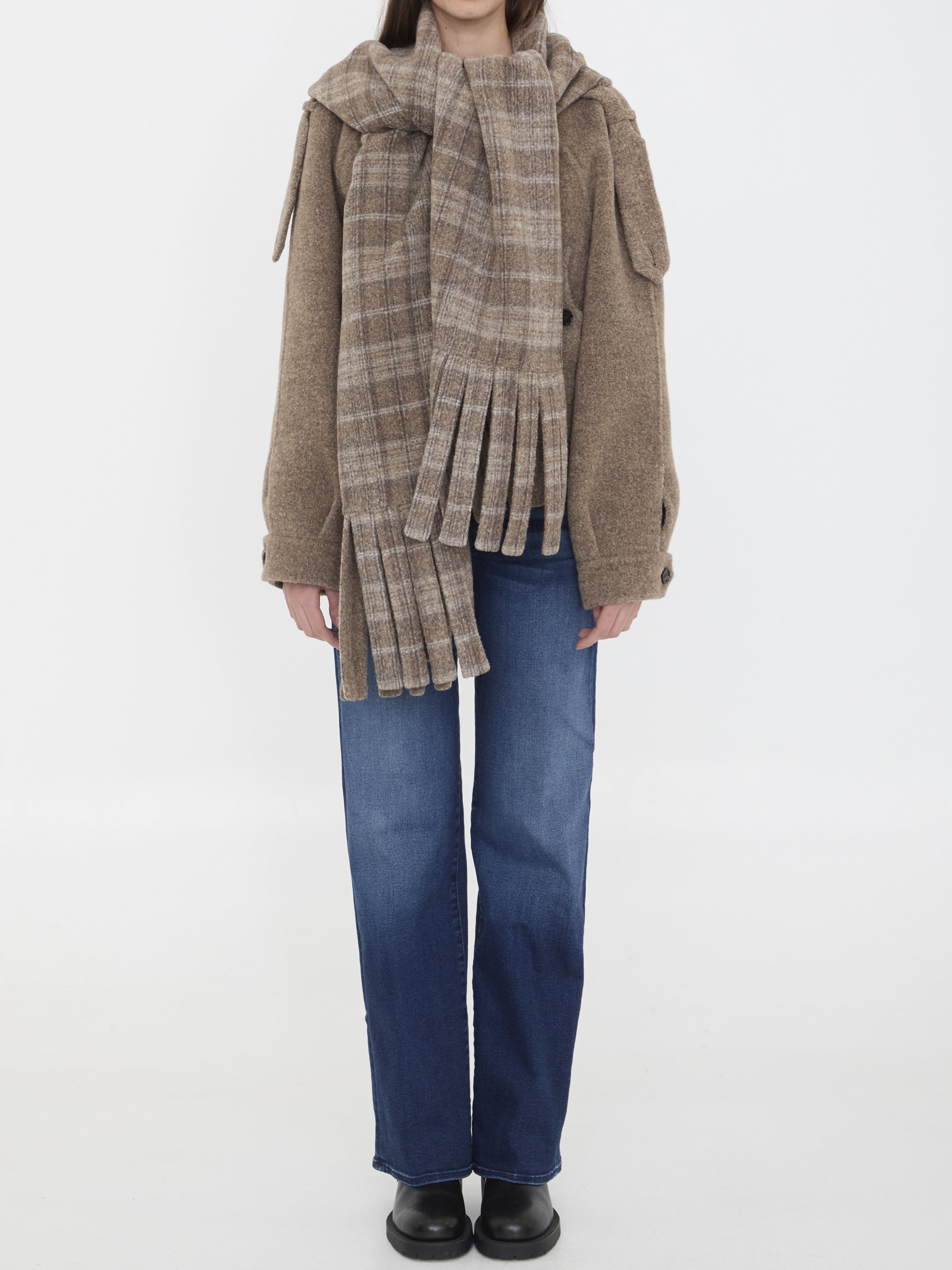 BURBERRY Wool-Blend Jacket with Scarf - Size S