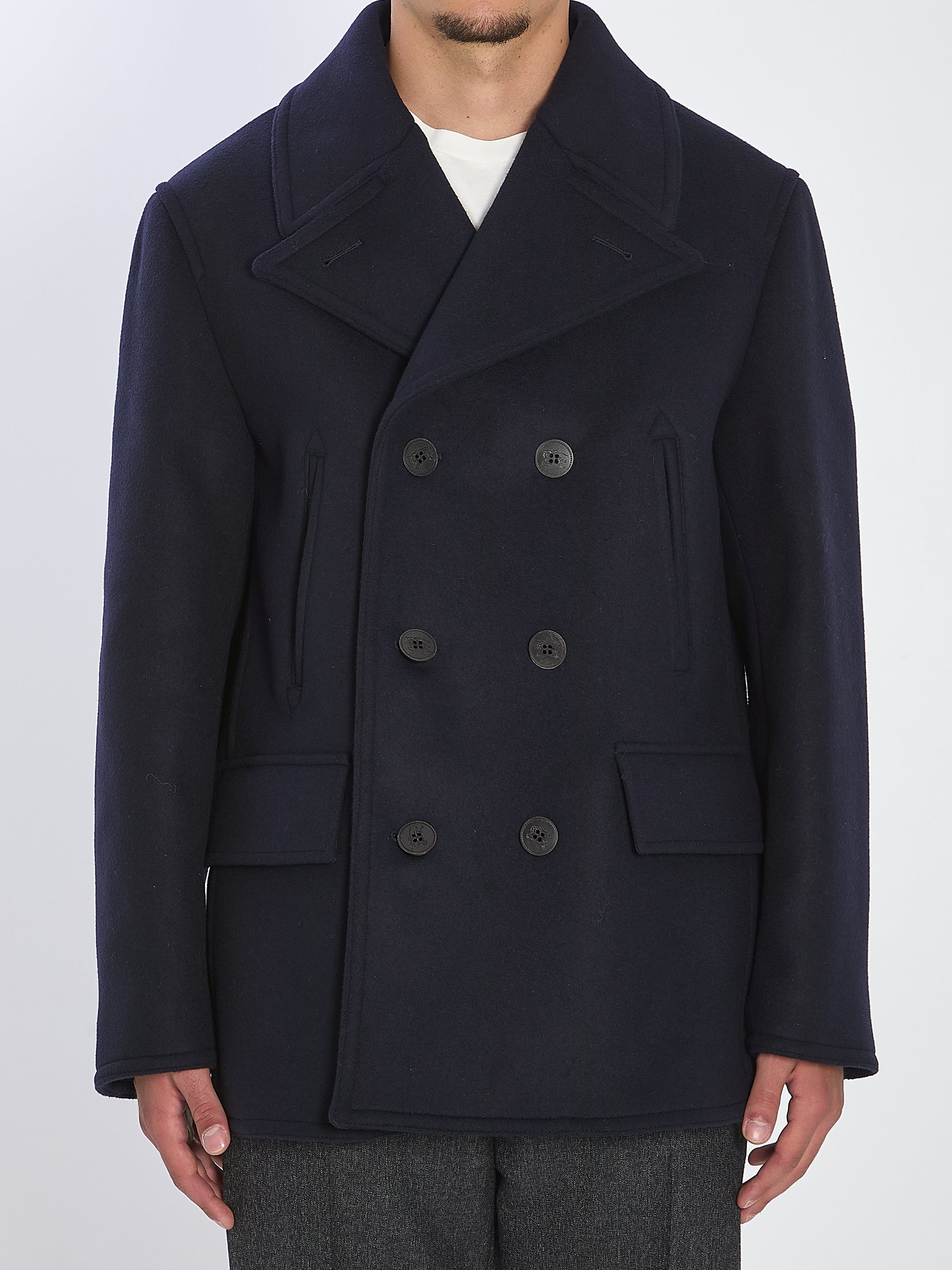BURBERRY Double-Breasted Wool Pea Jacket - Size 50