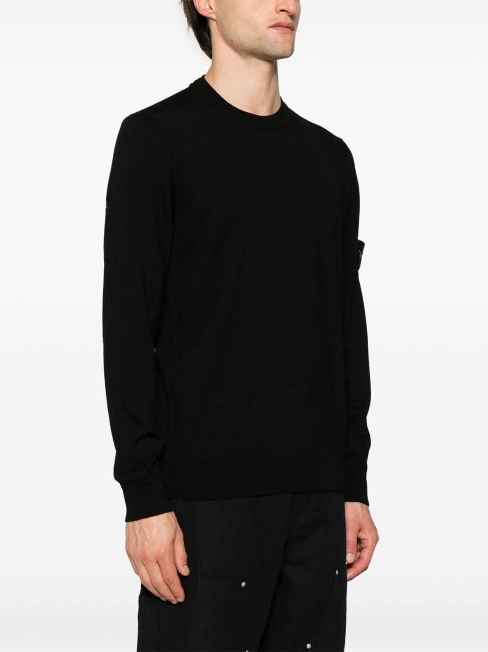 STONE ISLAND Men's Virgin Wool Crew-Neck Sweater with Removable Logo Patch