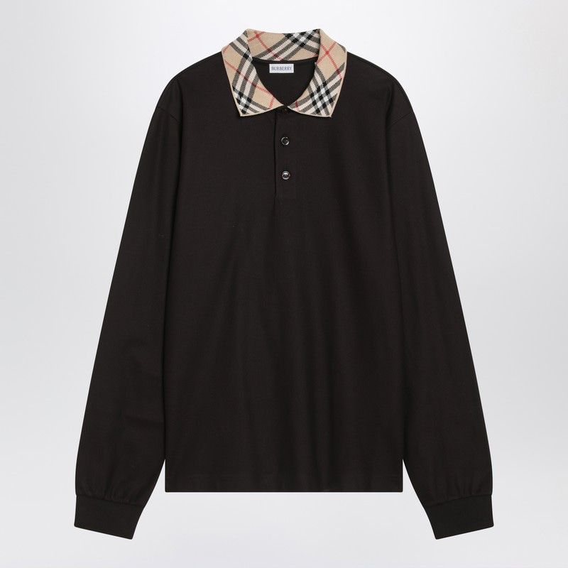BURBERRY Long Sleeve Polo Shirt with Check Collar