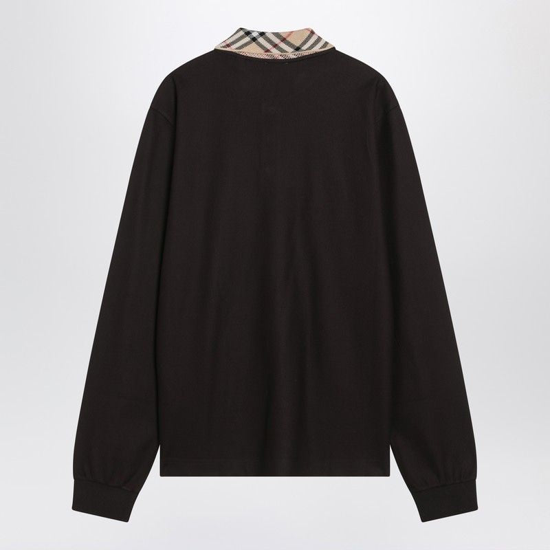 BURBERRY Long Sleeve Polo Shirt with Check Collar