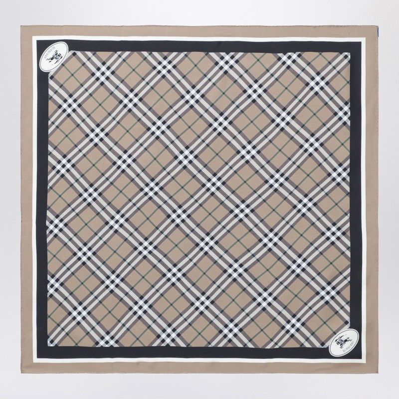 BURBERRY Silk Check Scarf with Equestrian Knight Logo