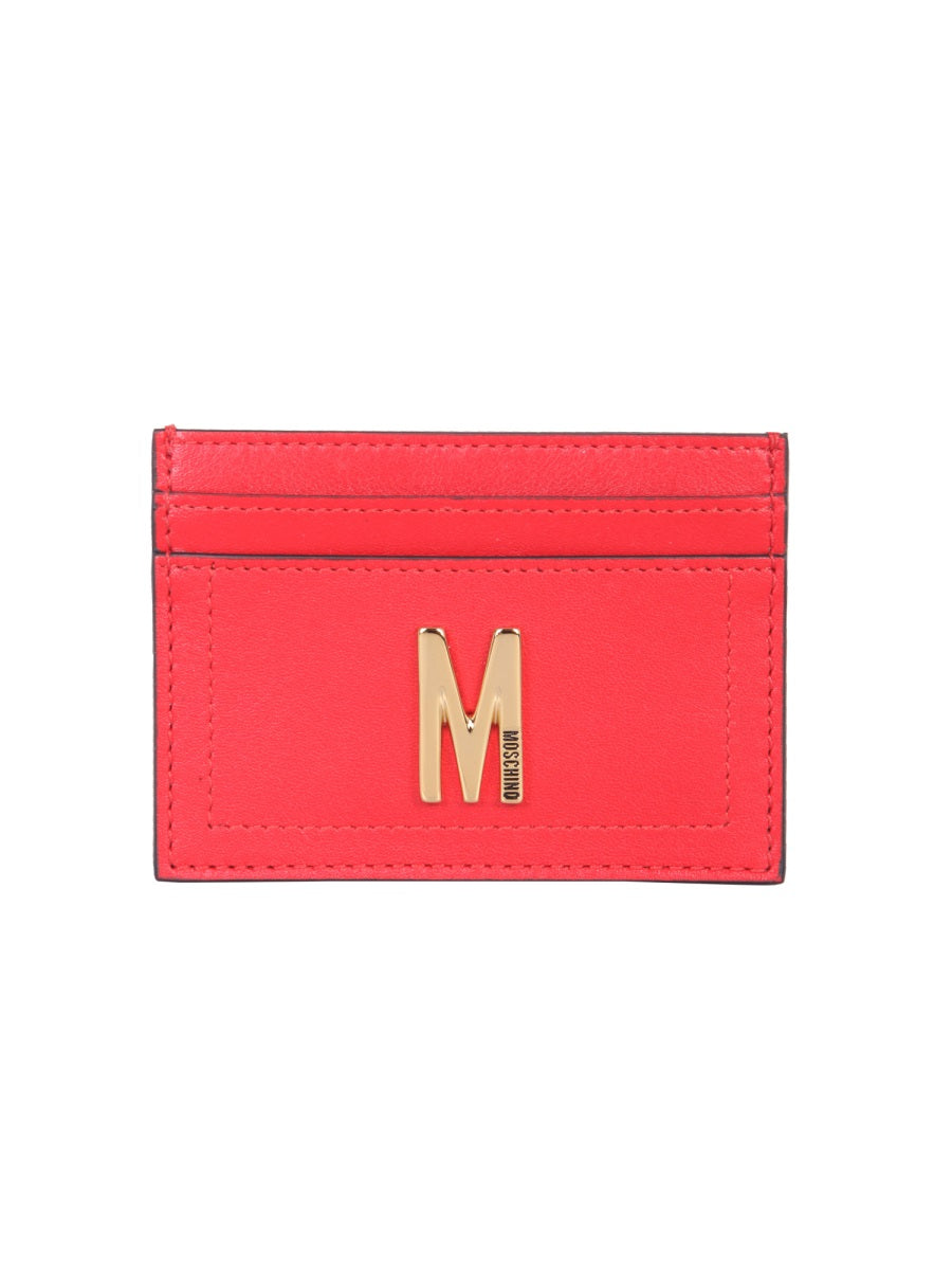 MOSCHINO COUTURE Mini Leather Card Holder with Logo