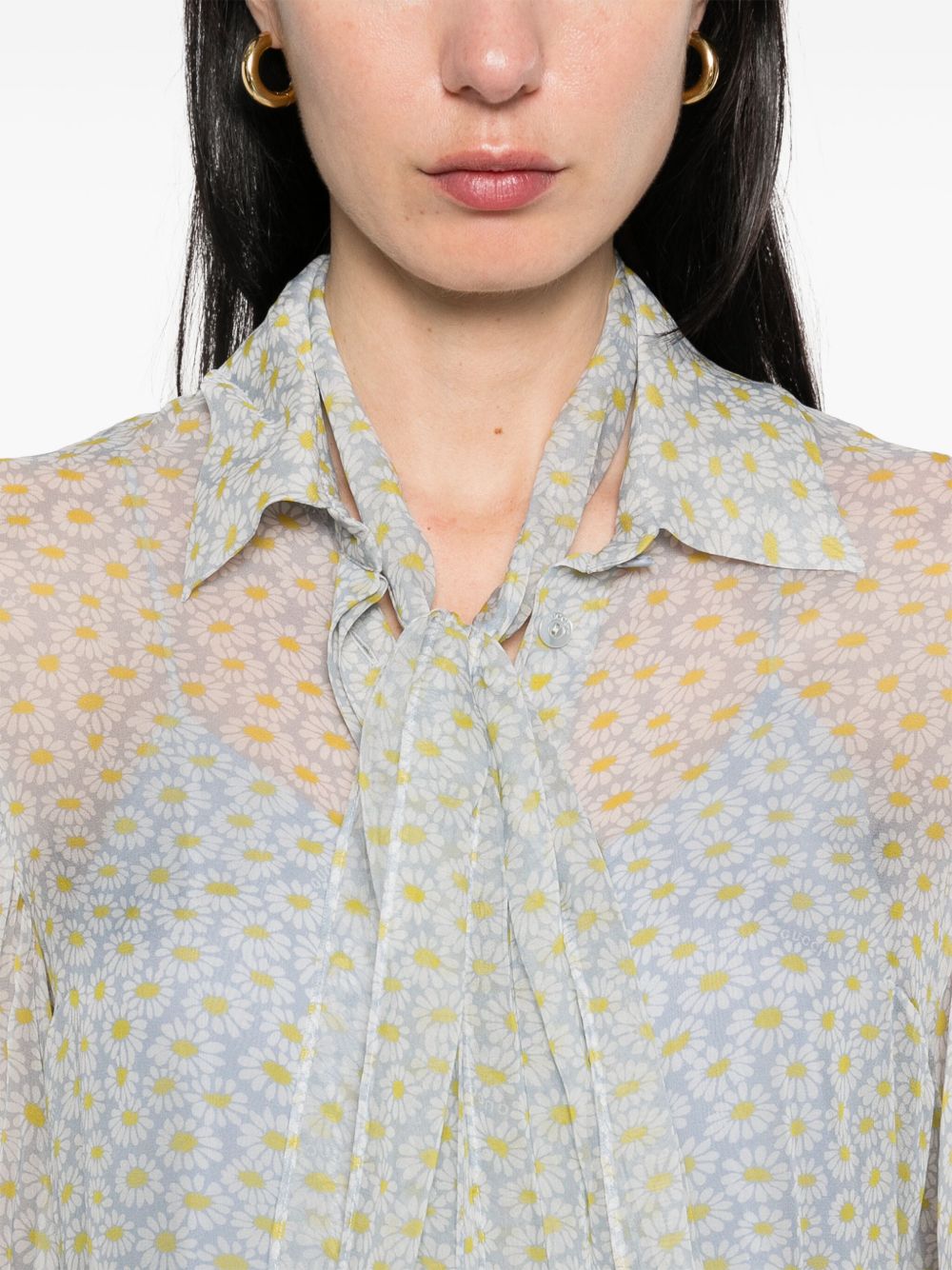 GUCCI Chiffon Silk Shirt with Pussy-Bow and Removable Lining