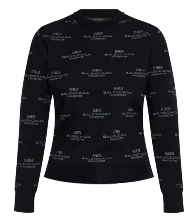 BALENCIAGA All Over Logo Pattern Sweater - Women’s Long Sleeve Crew Neck