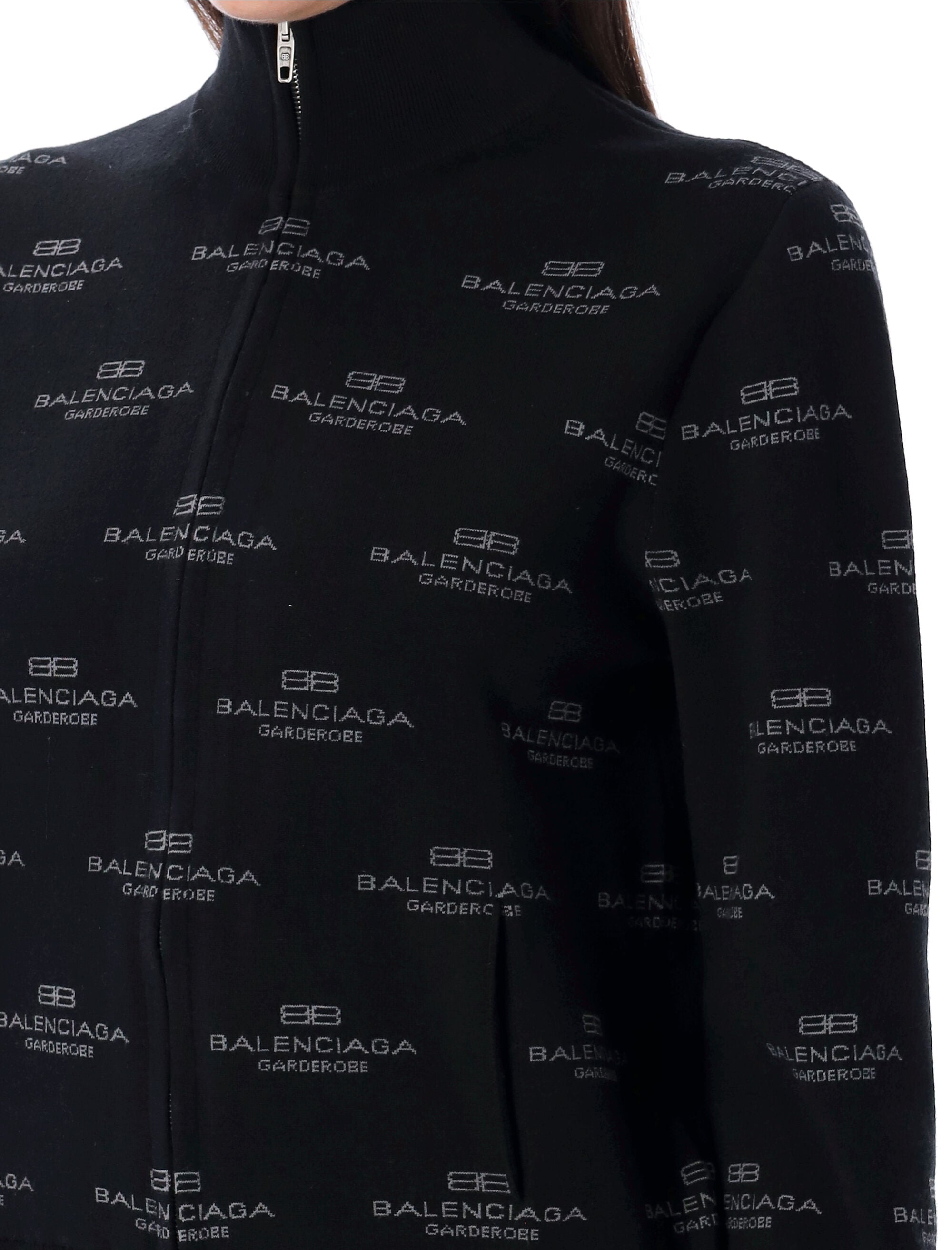 BALENCIAGA All Over Logo Pattern Mock Neck Sweater