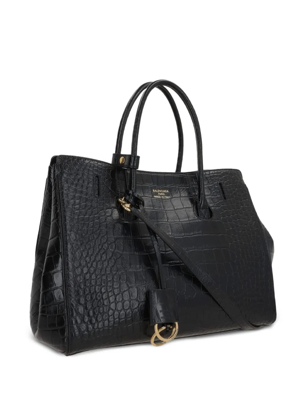 BALENCIAGA Crocodile Effect Leather Carry All Tote Handbag