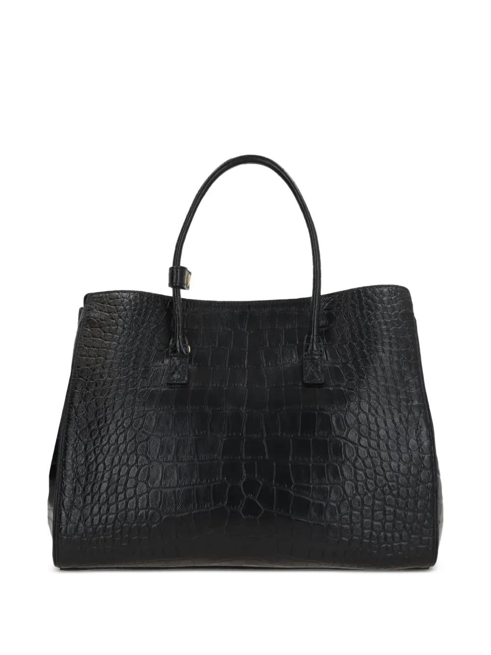 BALENCIAGA Crocodile Effect Leather Carry All Tote Handbag