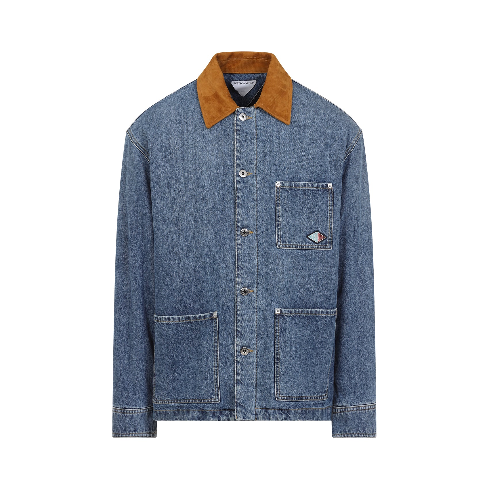 BOTTEGA VENETA Denim Jacket with Leather Collar