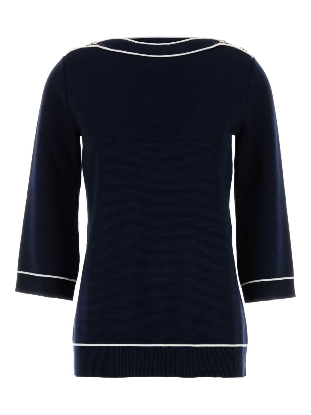 GUCCI Wool Boat-Neck Sweater with Contrasting Trim and Embossed Buttons