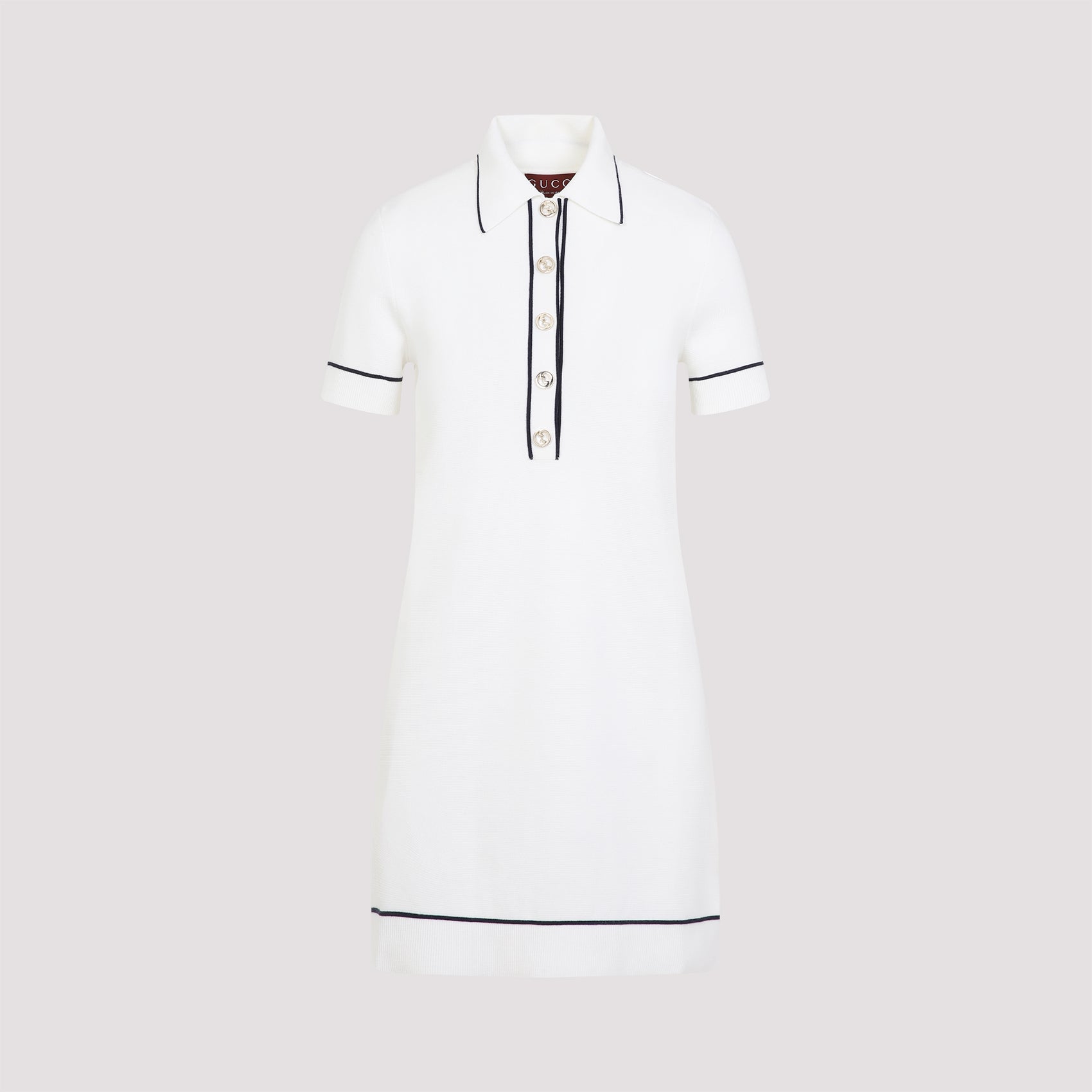 GUCCI Wool Polo Dress with Dark Blue Trim