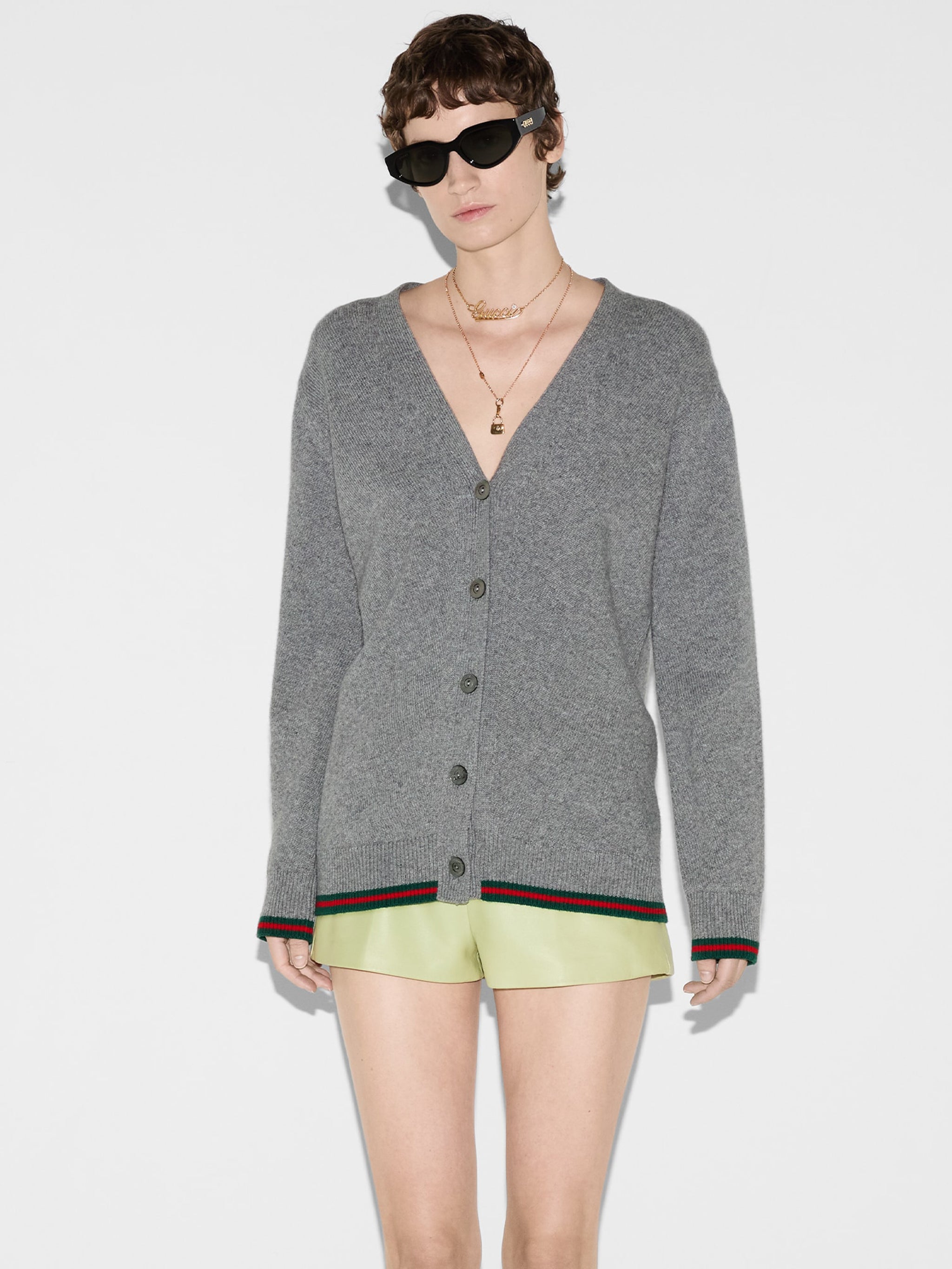 GUCCI Women's V-Neck Cardigan with Web - XS