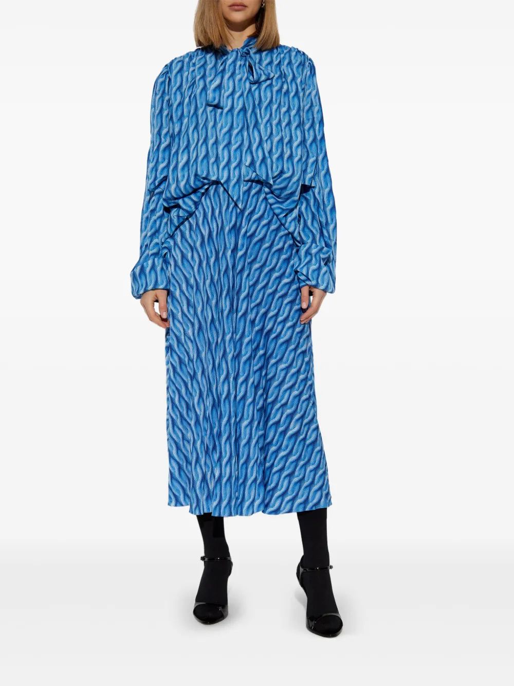 BALENCIAGA Double Sleeves Printed Dress with Self-Tie Neckline - Size 36
