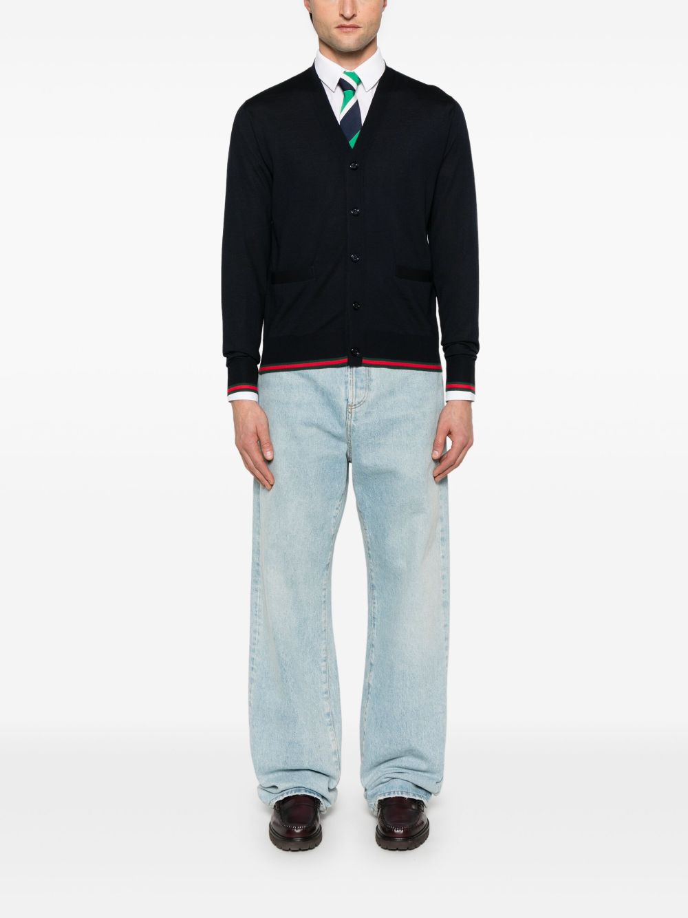 GUCCI Web Detail Wool Cardigan for Men - SS25