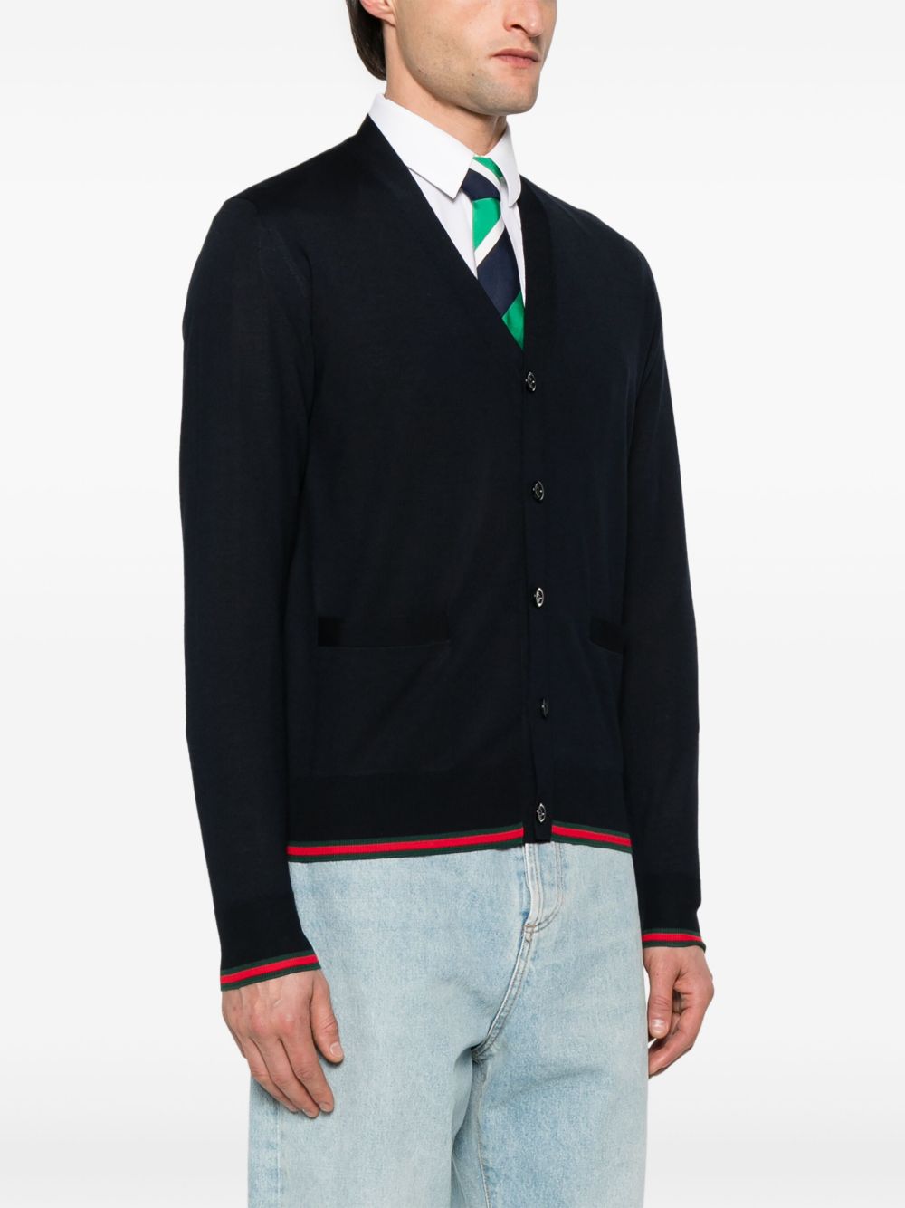 GUCCI Knit Wool Cardigan with Web Pattern - Size M