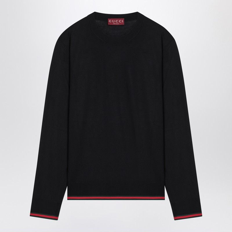 GUCCI Crew-Neck Wool Sweater with Ribbed Edges