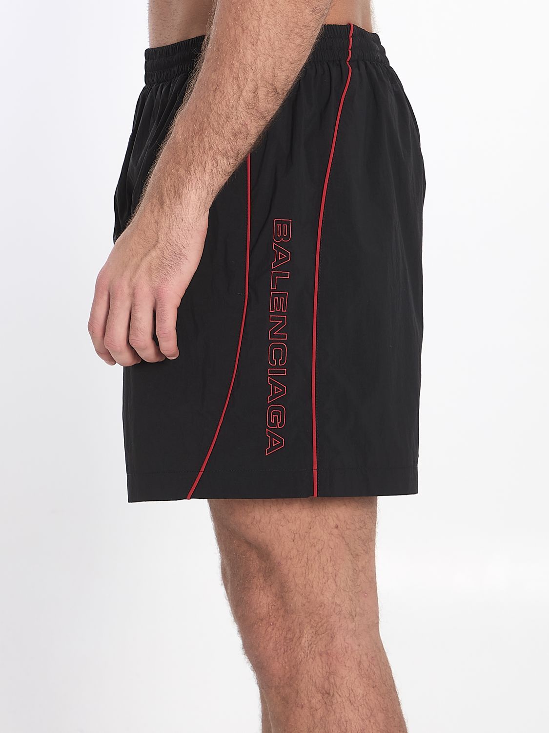 BALENCIAGA Men's Bermuda Shorts with Red Logo - Size M