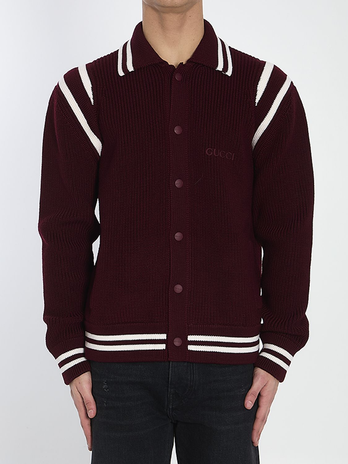 GUCCI Men's Wool Bomber Knit Cardigan