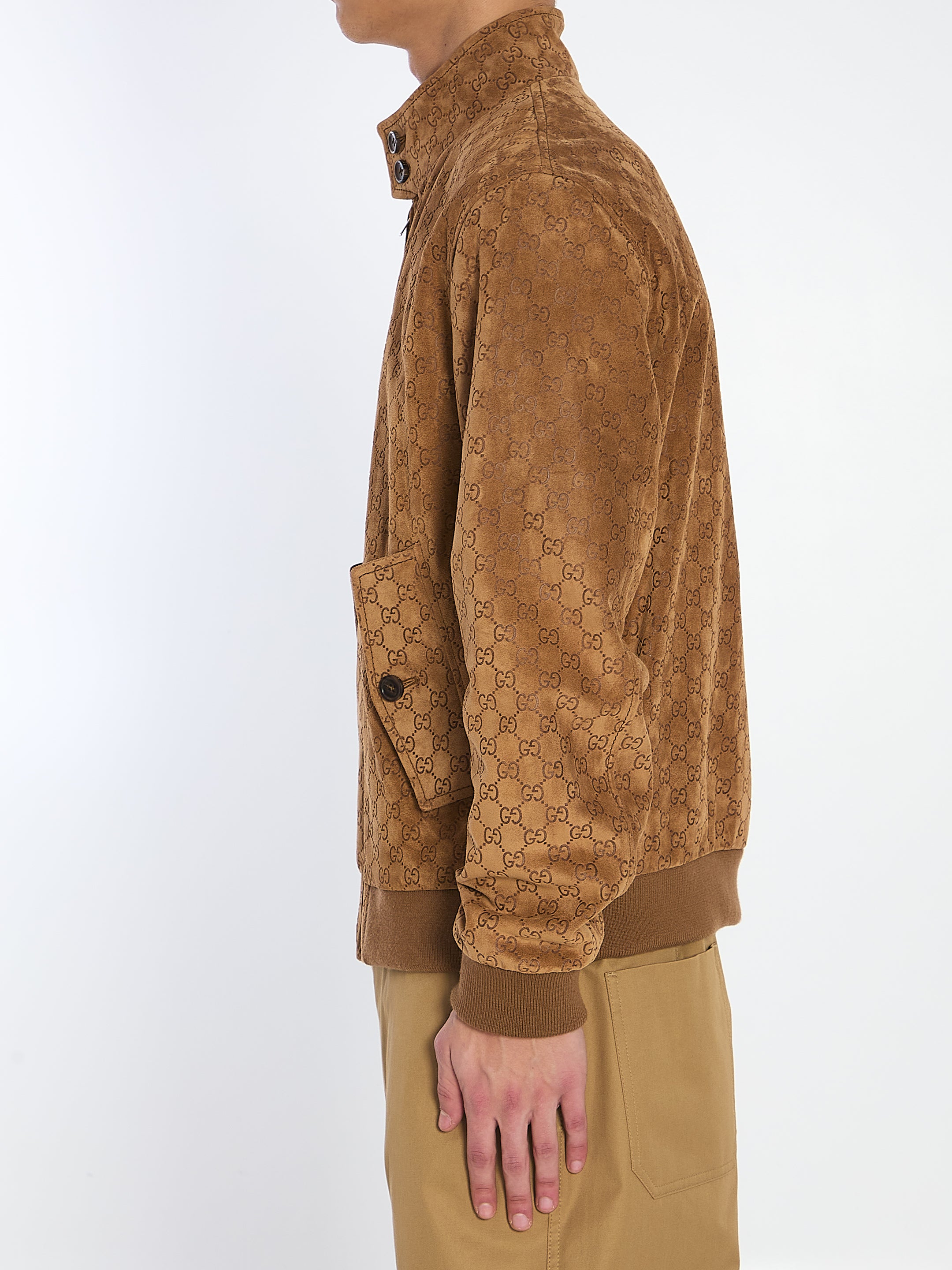 GUCCI Men's GG Pattern Suede Bomber Jacket - Size IT 50