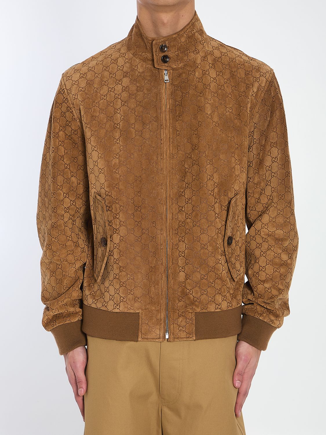 GUCCI Men's GG Pattern Suede Bomber Jacket - Size IT 50