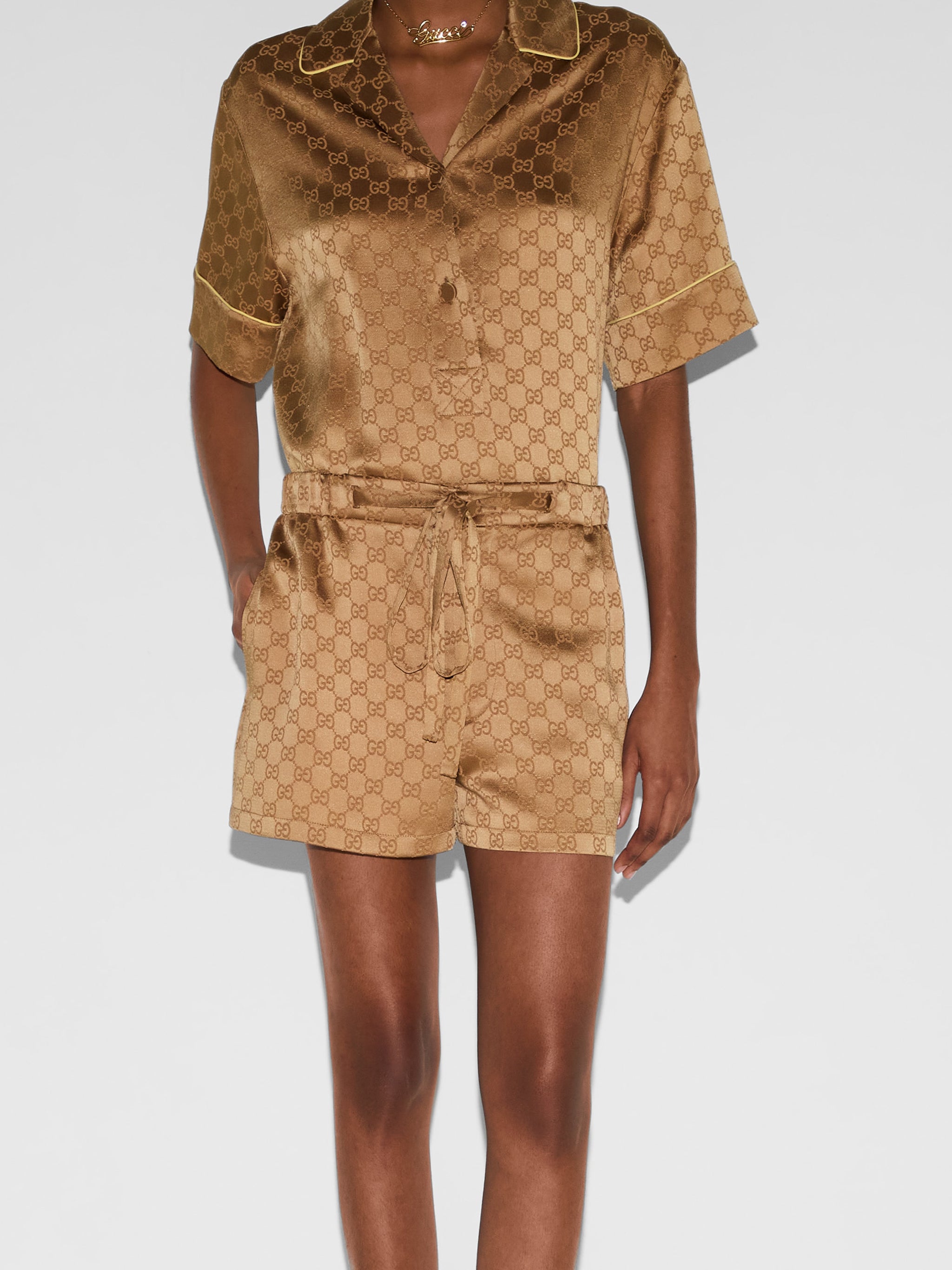 GUCCI Satin Mini Shorts with Yellow Piping - Size 38