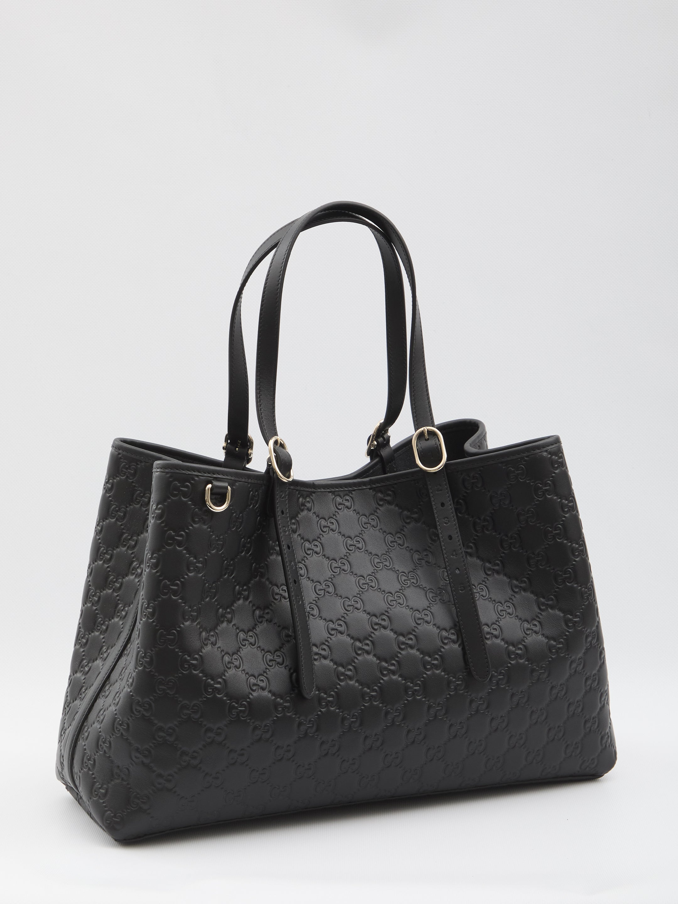 GUCCI Embossed Leather Tote Handbag with Adjustable Handles