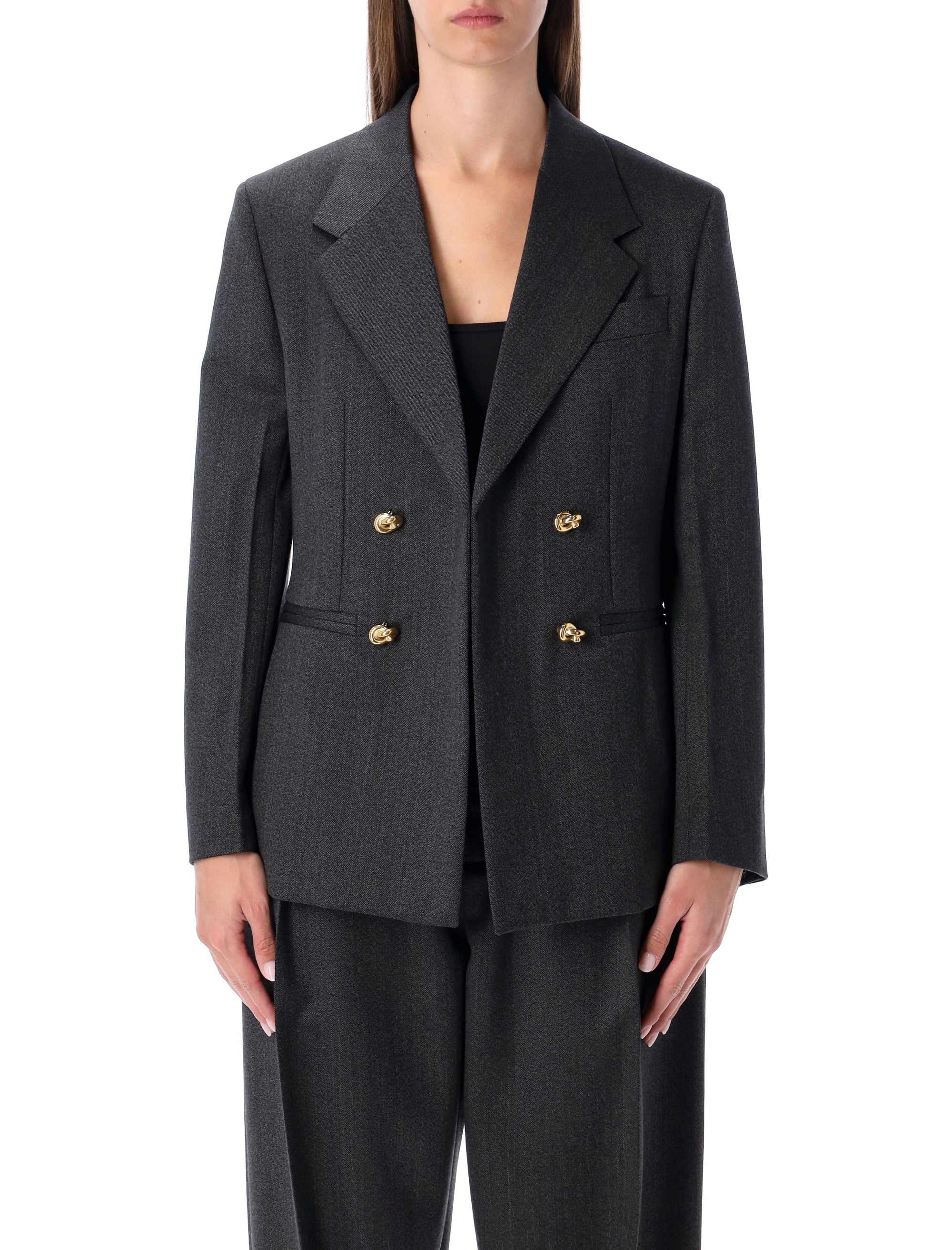 BOTTEGA VENETA Women's Structured Blazer with Gold Knot Buttons - Size 40
