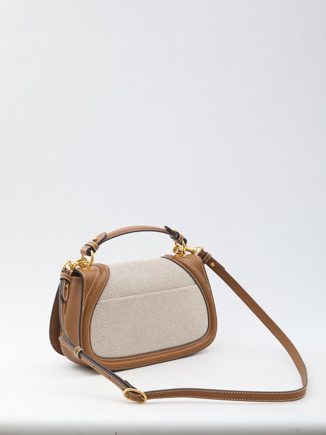 GUCCI Medium Handbag with Fabric Inserts and Leather Accents