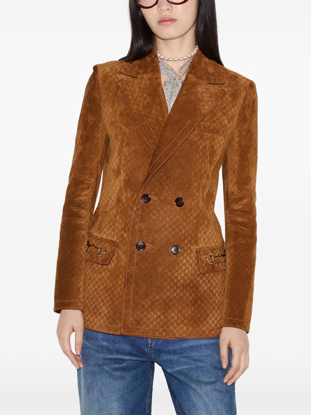 GUCCI Double-Breasted Suede Leather Jacket for Women